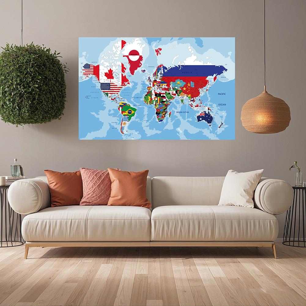 Rahmenloses Weltkarte Kunstposter,Wanddeko,Polyester,Wandbehang,Innenbereich Außenbereich,Bildungsdeko,Reisewerkzeuge