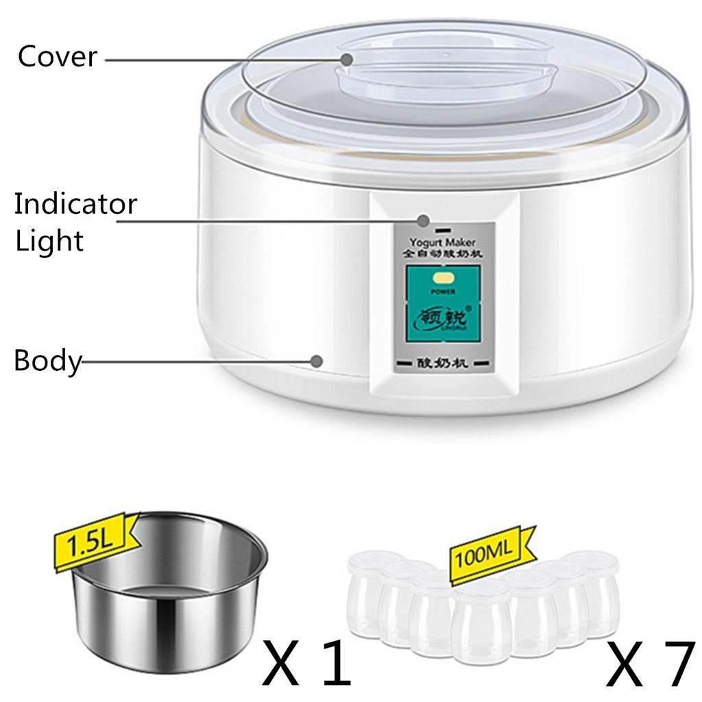 1,5 l Elektrischer Joghurtbereiter Joghurt DIY Werkzeug Küchengeräte Automatischer Joghurtbereiter mit Einsatzmaterial Edelstahl 228 x 148 mm