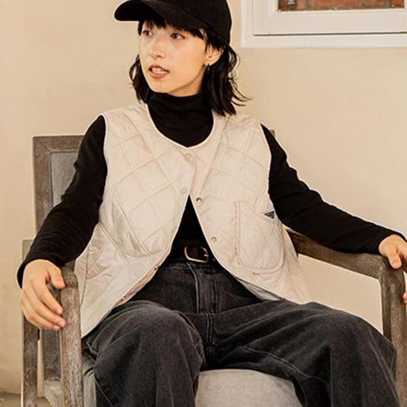 Women's Autumn and Winter Warm Vest Fluffy Casual Vests Thin Diamond Check Vests