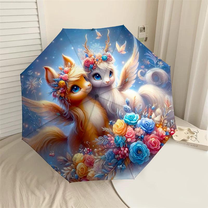

1PC Fantasy Animals Automatic Open/Close Umbrella Compact Folding Umbrella with 8-Rib Shaft lightweight esign, Highquality Fabric1197A