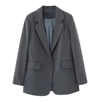 Fashion Women Gray Suit Jacket Autumn Korean Version One Button Fashion Age Reduction Student Temperament Ladies Suit