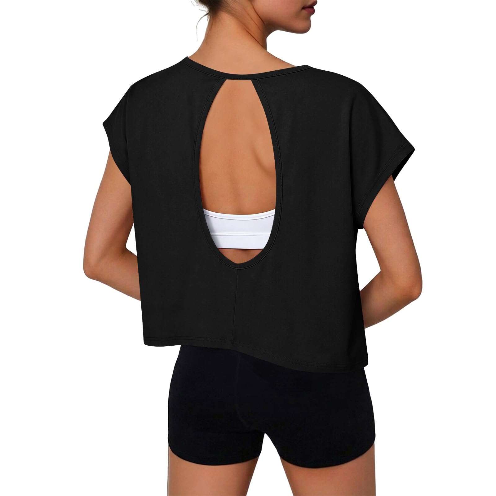 

Women s Fashionable Round-Neck Short-Sleeve Casual Backless Top XXL чёрный
