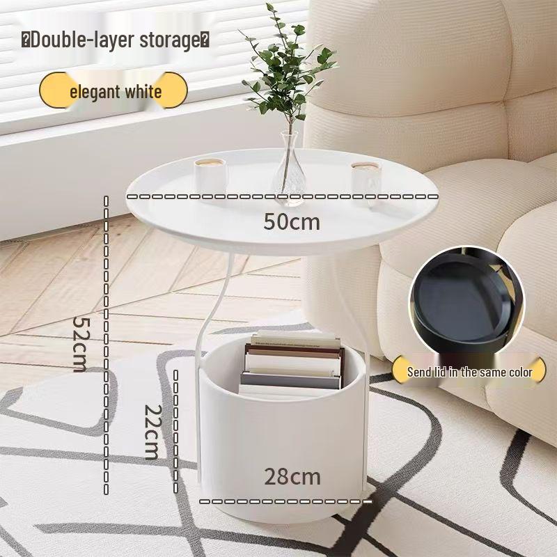 Home Wrought Iron Bedside Table & Storage Bucket - Light Luxury Small Corner Coffee Table
