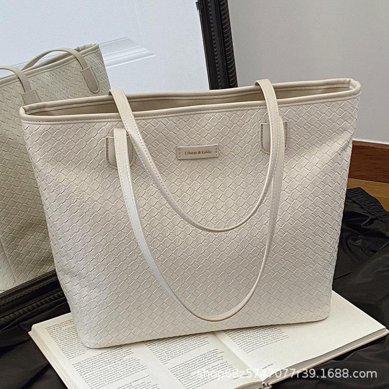 Texture trendy checkered tote bag women's 2025 new fashion casual handbag large-capacity woven shoulder bag