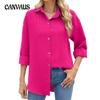 Spring and Autumn Women's Shirt Solid Colour Striped Lapel Button Long Sleeve Loose Top