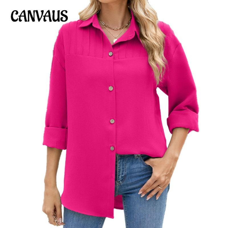 Spring and Autumn Women's Shirt Solid Colour Striped Lapel Button Long Sleeve Loose Top