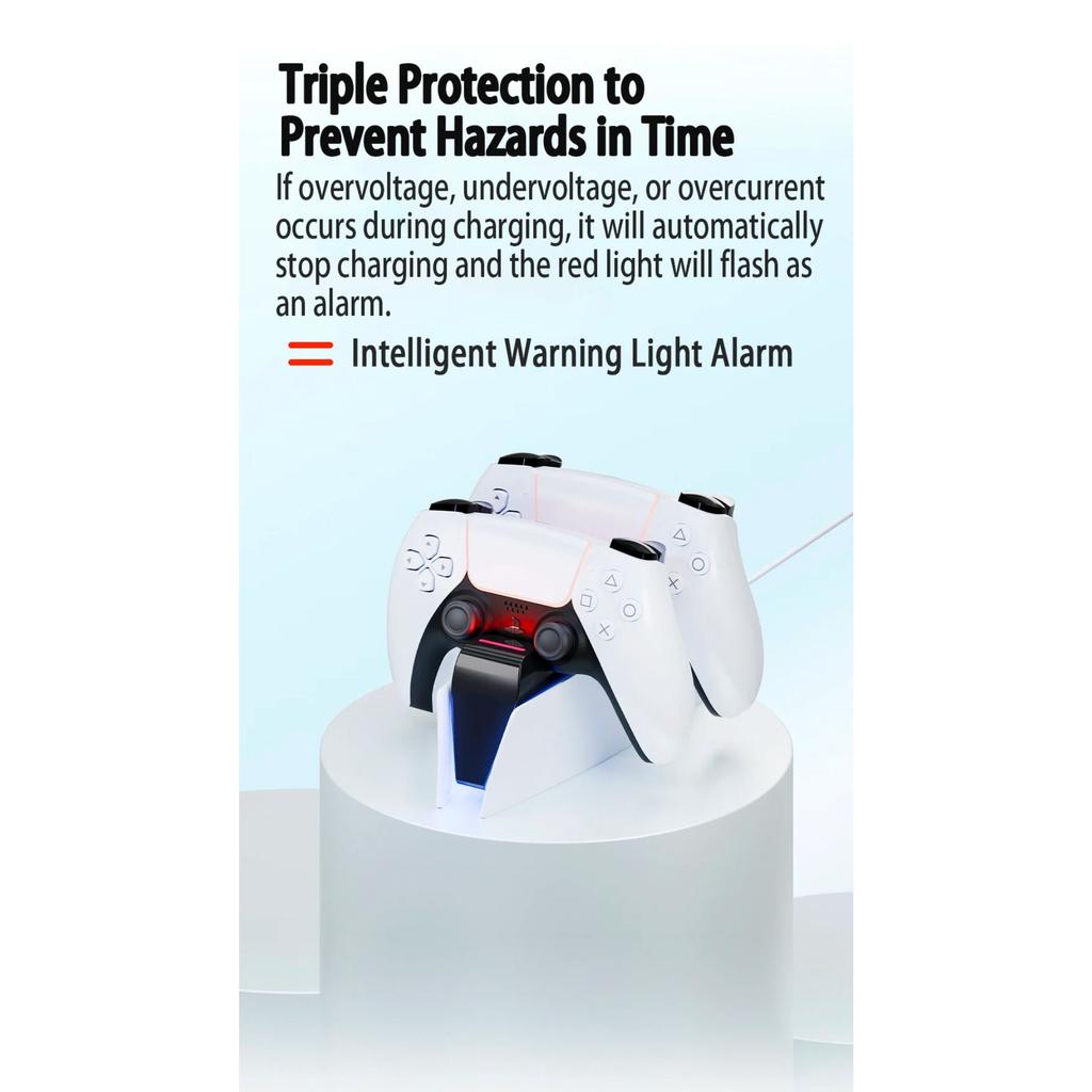 Dual Fast Charging Dock Station for PS5 Controllers, Plug & Play Contact Charger with LED Indicator Lights