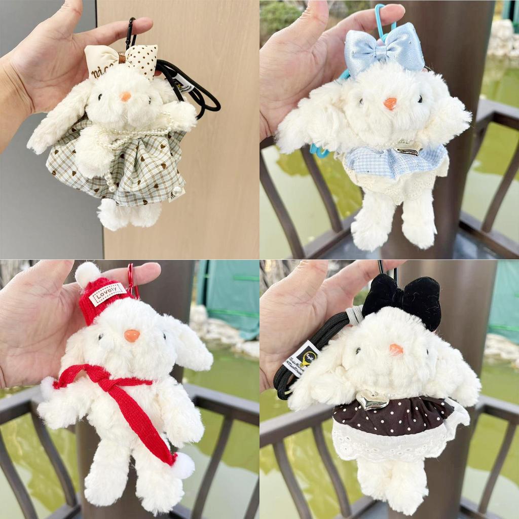 Dopamine Grid Rabbit Soft Toy Keyring With Colorful Bow For Collectors