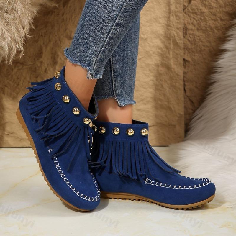 Women's Fashion Tassel Designed Casual Retro Short Boots  Autumn New Versatile Comfortable Non Slip Roman Style Ankle Boots