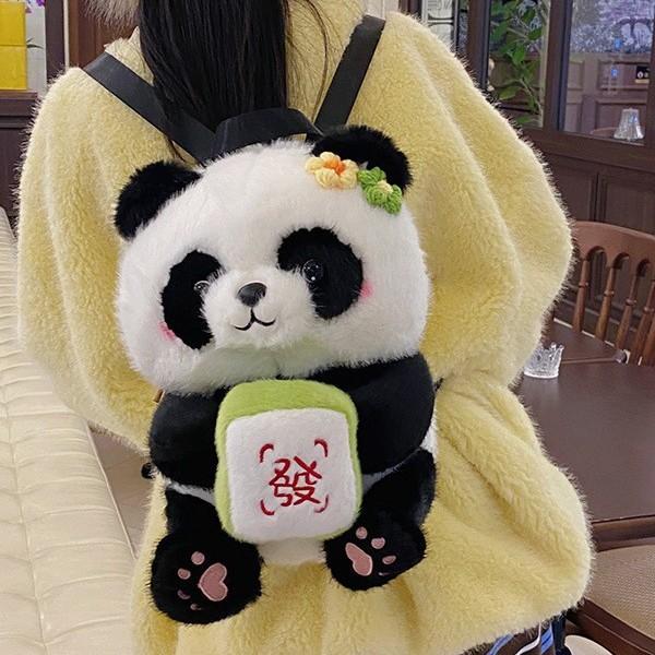 Cute panda flower backpack female cartoon hug rich apple plush bag lightweight backpack travel small backpack