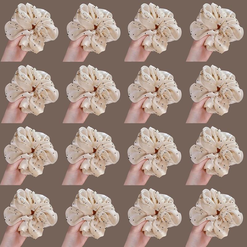 Korean-Style Gentle Solid Colour Pearl Mesh Polka Dot French Hair Tie For Women Elegant Large Scrunchie Hair Accessory