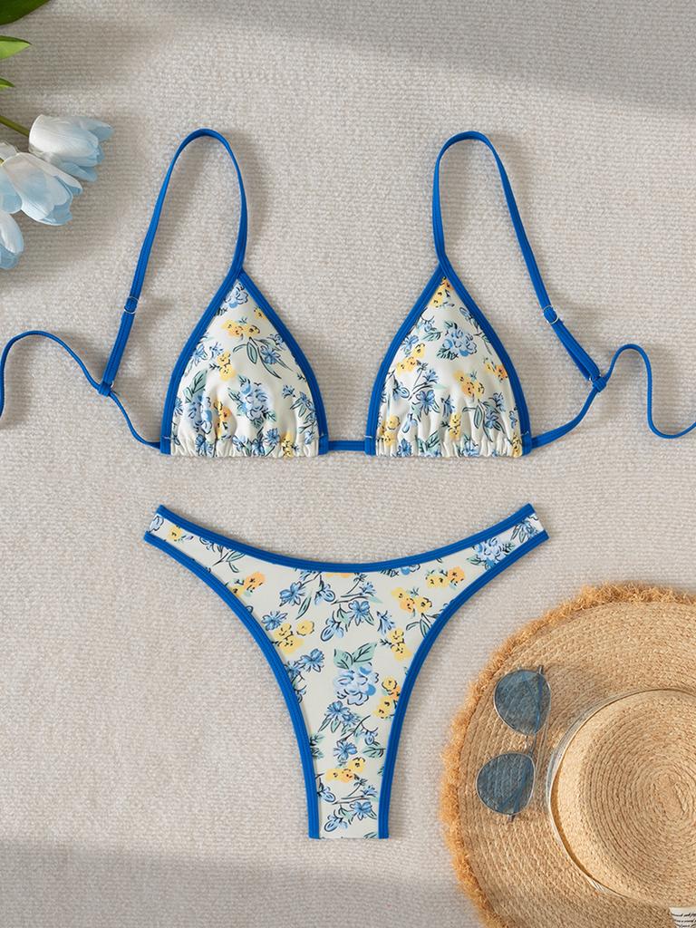 Small Floral Triangle Sexy Bikini Two Piece Set Elegant Women Swimwear