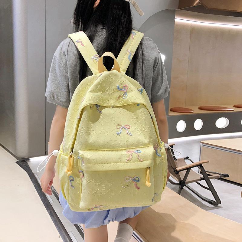 Summer New High-Value Cute Bowknot Backpack for Girls, Elementary and Middle School Students, Japanese Style Double Shoulder Bag