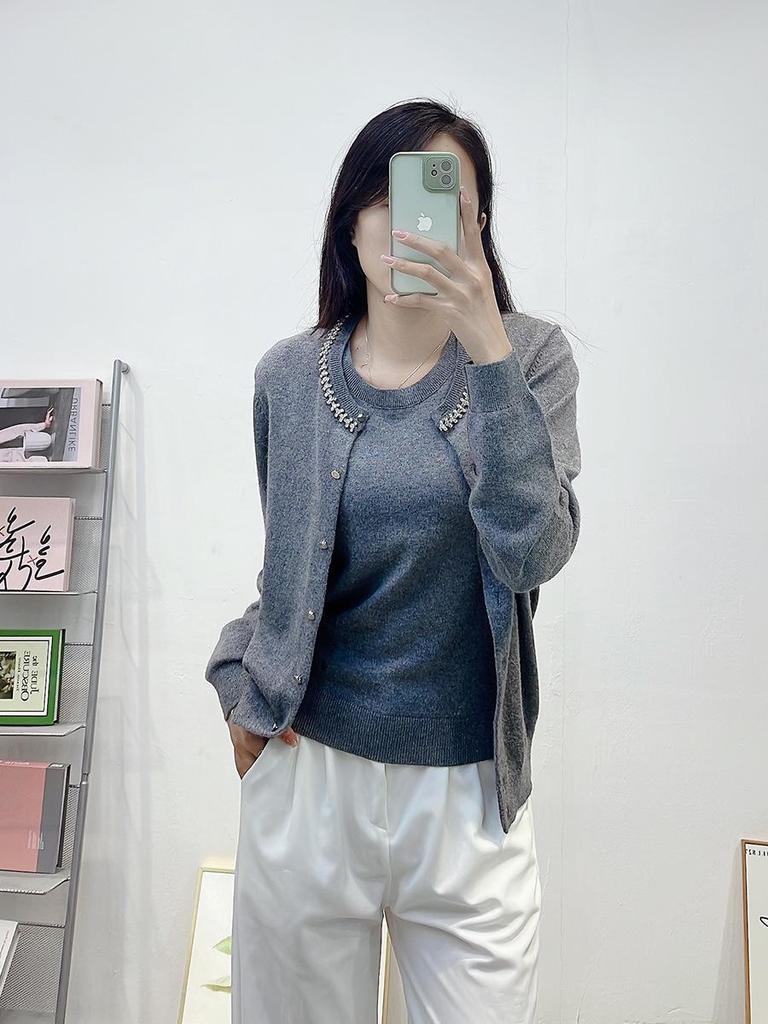 Women's French Cashmere Rhinestone Sweater & Vest Set