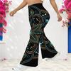 Women Plus Size High Waist Printed Flared Pants Black Blue Gold Full Length