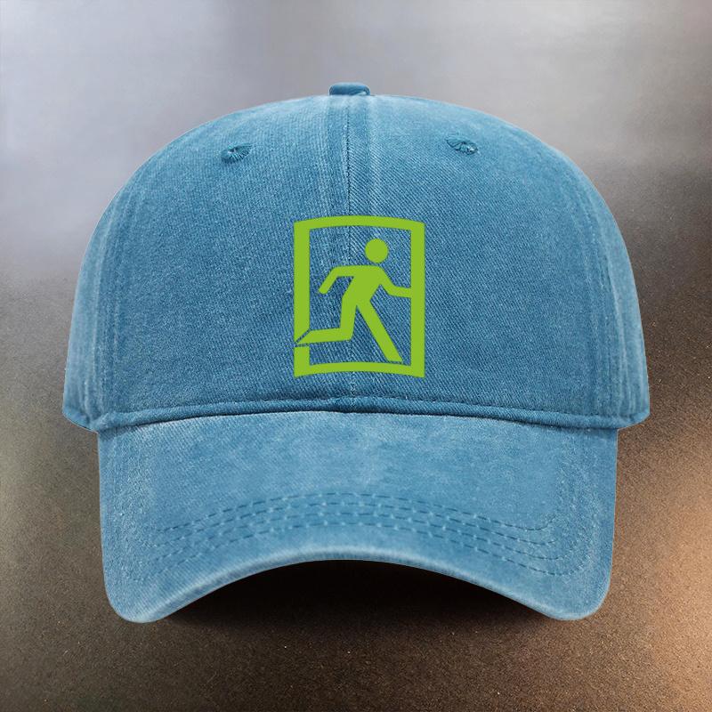 A Washed Hat Featuring an Emergency Exit Sign Pattern a Daily Sunprotection Baseball Cap a Musthave Fashionable Couples H
