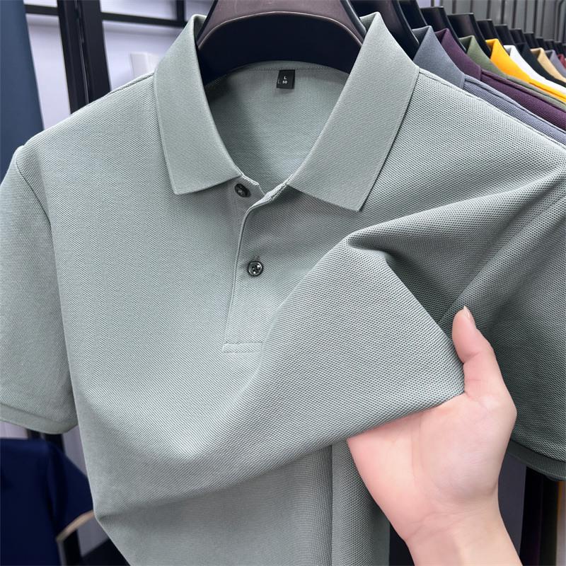 New Pure Cotton Men's High-End Polo Shirt - Short Sleeve, Lapel, Solid Color, Casual Summer T-Shirt