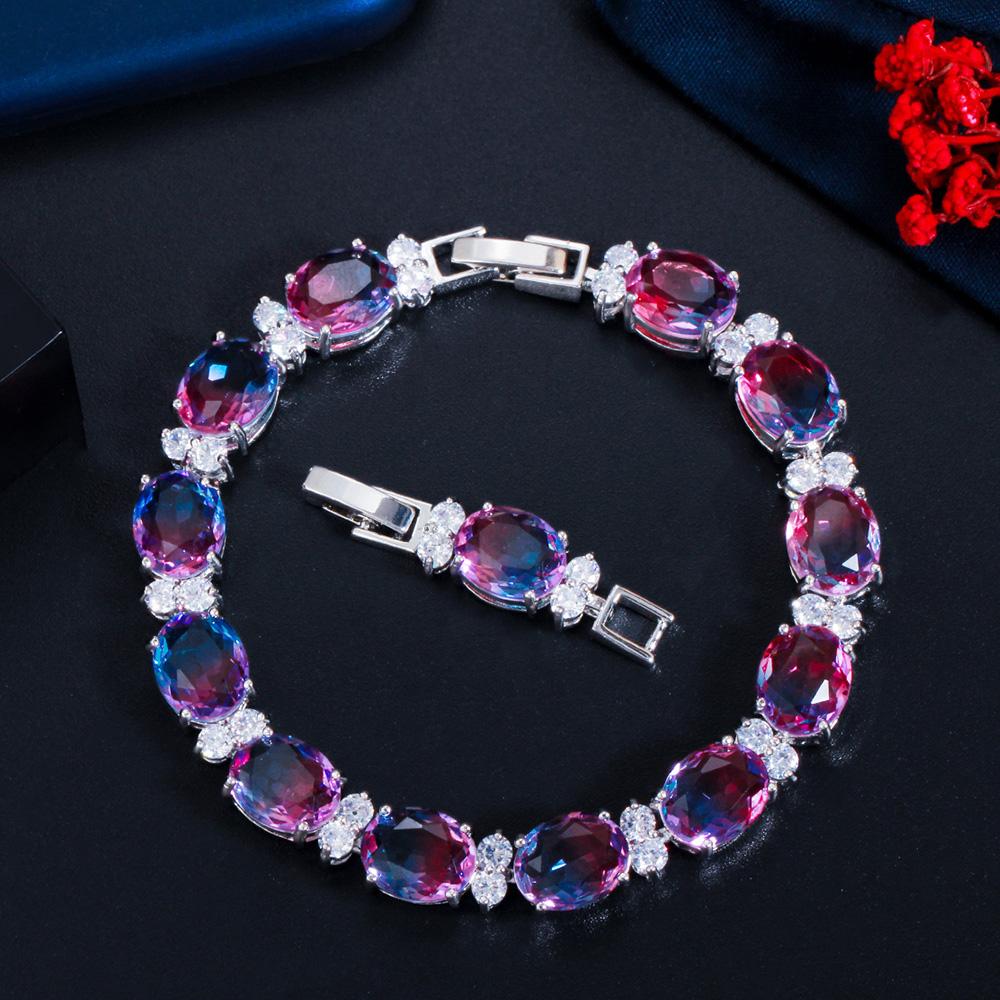 

Pera High Quality Round Rainbow Mystical CZ Crystal Women Chain Link Tennis Bracelets for Female Christmas Jewelry Gift B200