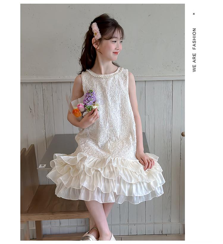 Princess style sleeveless dress 2026 new girls' summer cake skirt with ruffled edges and thin lace stitching