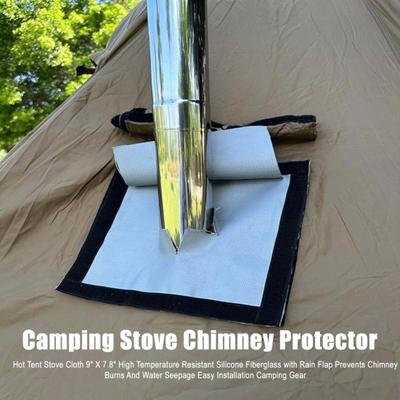 Hot Tent Stove Jack Cloth with Rain Flap Flame-Retardant Waterproof DIY Outdoor Camping Hot Tent Stove Chimneys Pipe Hole Cover
