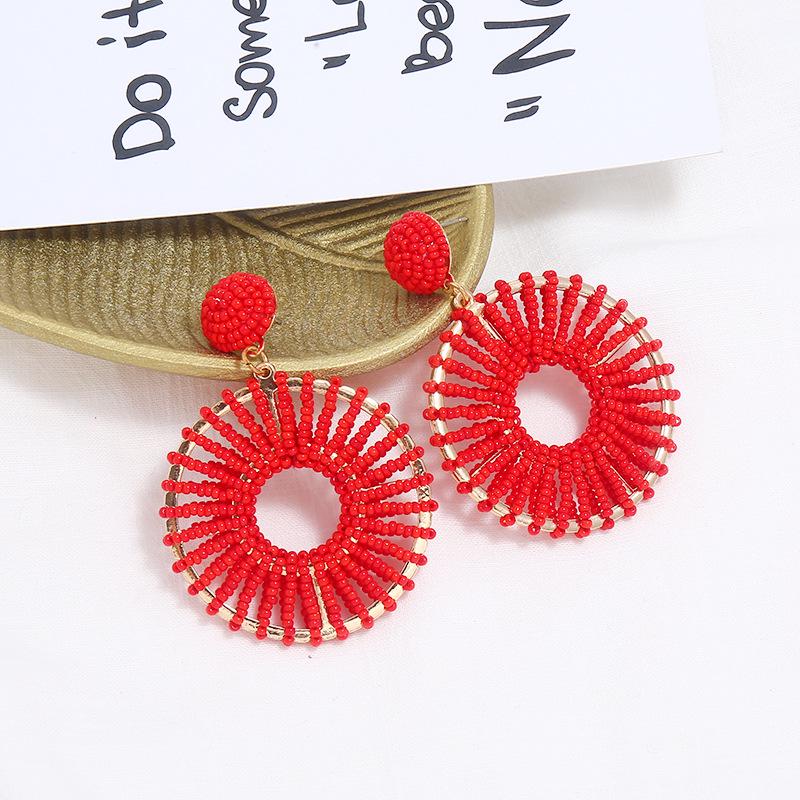 Retro Geometric Circle Hollow Earrings: European  American Fashion with Bead Accents
