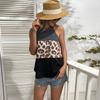 Women's Summer Spliced Sleeveless Halter Neck Leopard Pattern Tank Top  All Match Blouses