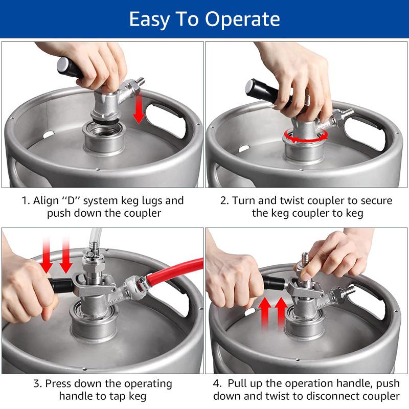 100% 304 Stainless Steel Keg Coupler, Kegerator Sankey S/D System Draft Beer Dispenser Bottling Tap with Barb & Push in Fitting