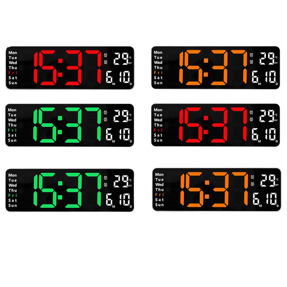 13 Inch Led Digital Alarm Clock Time Date Temperature Week Display Wall Mounted Electronic Wall Clock