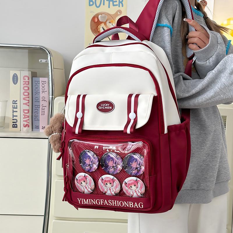 Japanese Ins Clear Student Light School Bag Cute College Girl Contrast Elementary and Junior High School Student Backpack