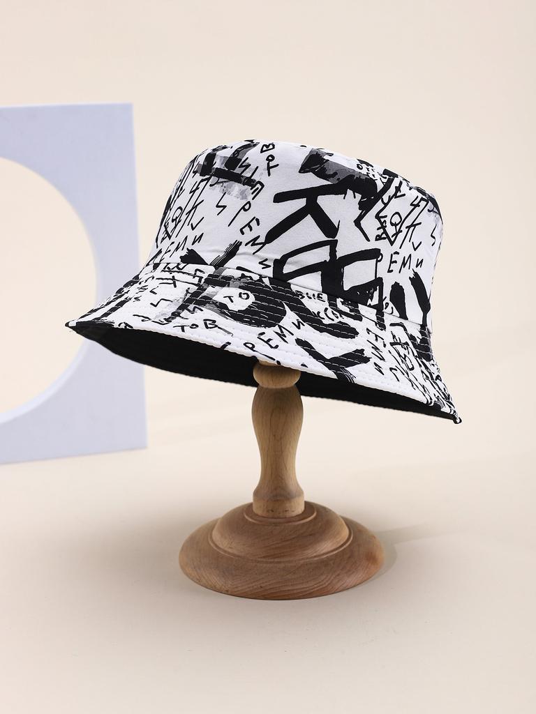 Women's Wide Brim Foldable Bucket Hat Spring Summer Sunshade Casual Outdoor Flat Top with Letters Pattern
