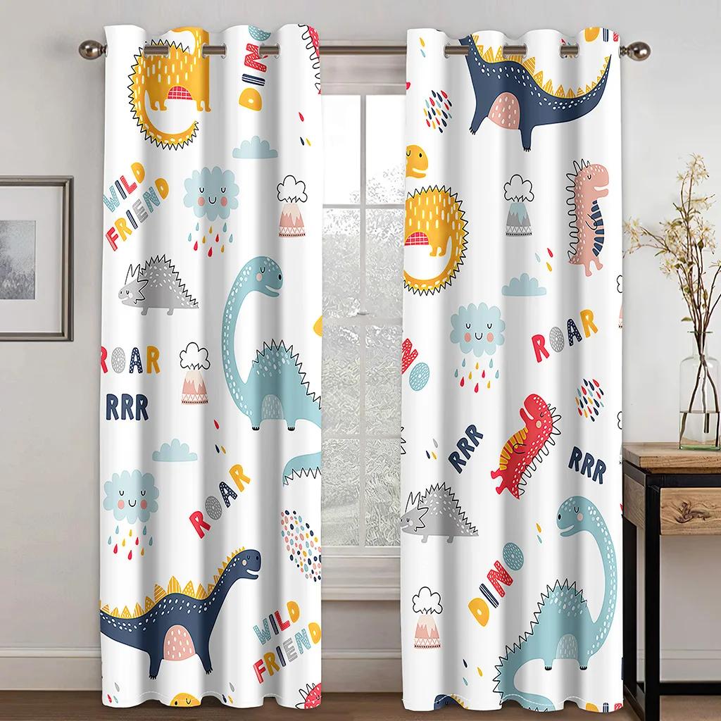 2 Pieces Cartoon Cute Dinosaur Polyester Fabric Cloth Curtain for Living Room Bedroom Nursery Room Kindergarten Free Shipping