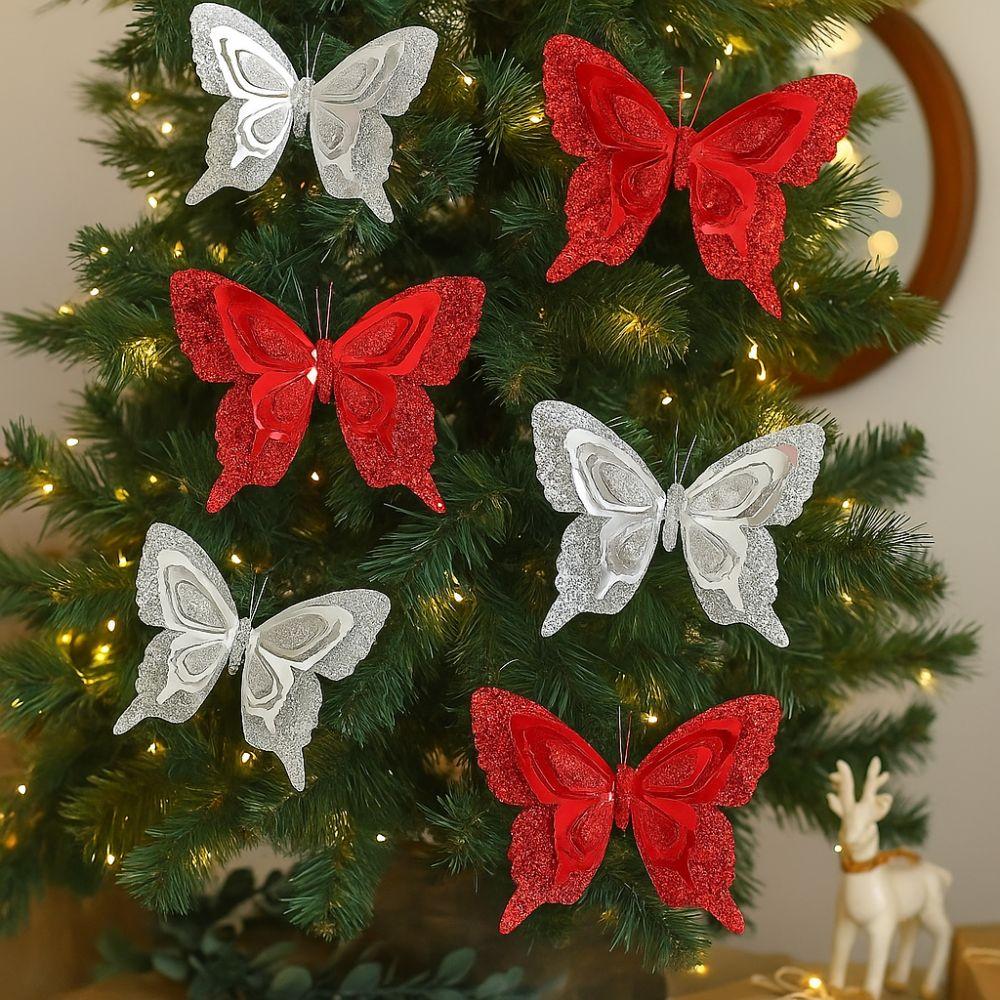 with Clip Christmas Butterfly Pendant Glitter Artificial Butterfly Ornaments  Birthday Party