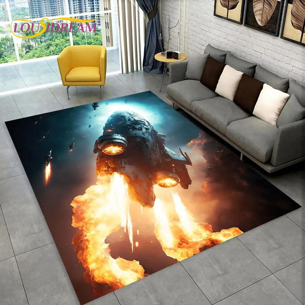 3D Spaceship Spacecraft UFO Cartoon Carpet Rug for Home Living Room Bedroom Sofa Doormat Decor,kids Area Rug Non-slip Floor Mat