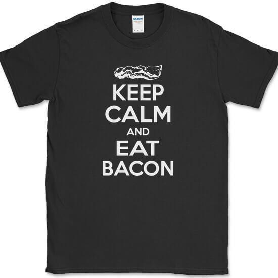 Keep Calm and Eat Bacon T-Shirt Funny BBQ Grilling Food Pork Tee L