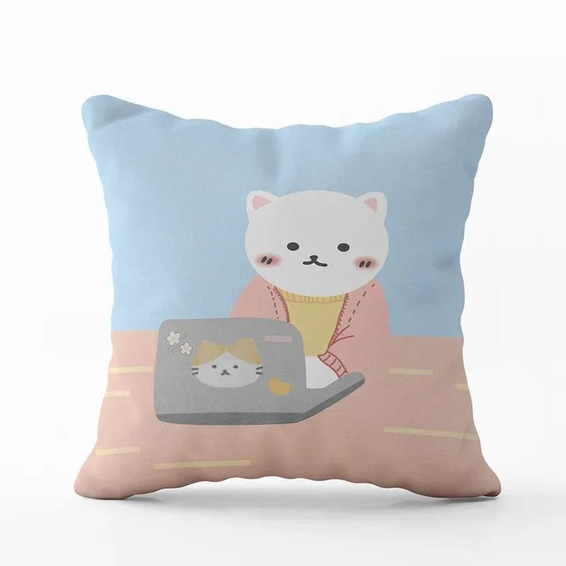 Cartoon Cute Cat Pillowcase Modern Simple Design Home Decorative Cushion Cover For Sofa Car Backrest Square Pillow Covers