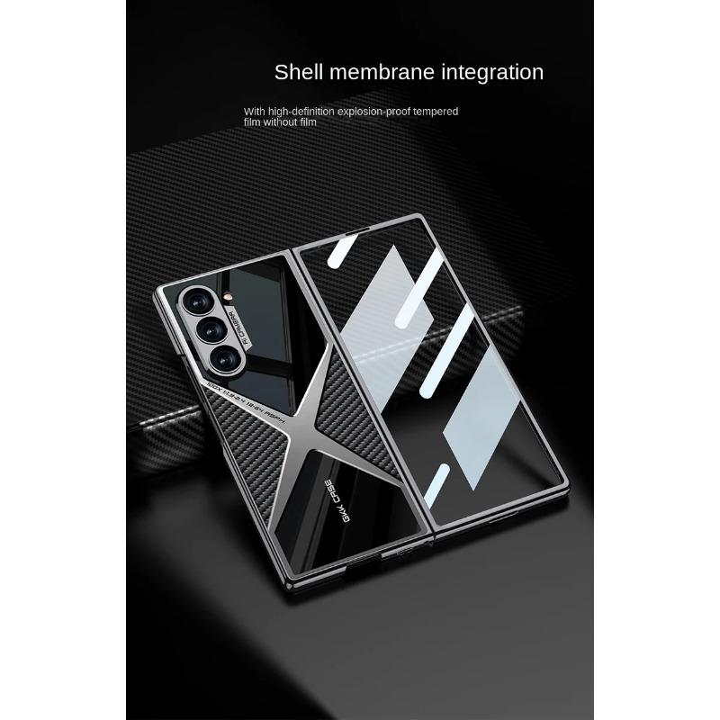 Electroplated Leather Phone Case for Samsung Galaxy Z Fold 6 5 4 3 Fold6 Fold5 Fold4 Fold3 5G Hard Shell Protective Film Cover