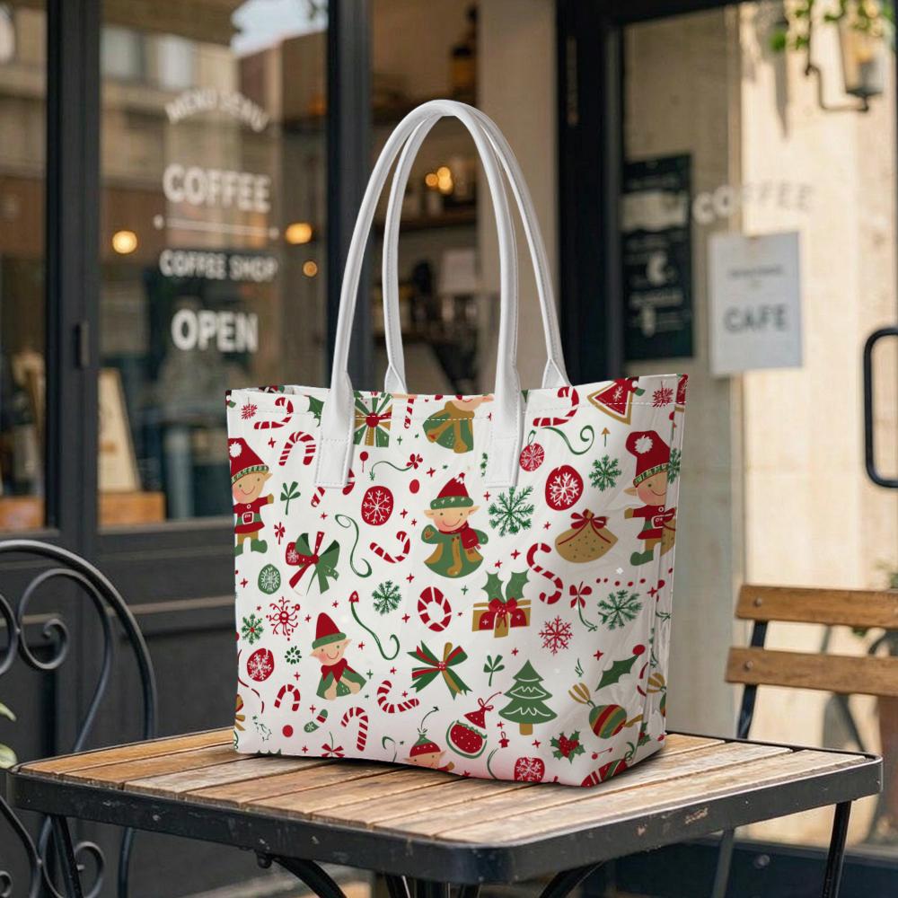 Christmas Print Large Capacity Tote Bag Fashionable Portable Shoulder Bag For Women