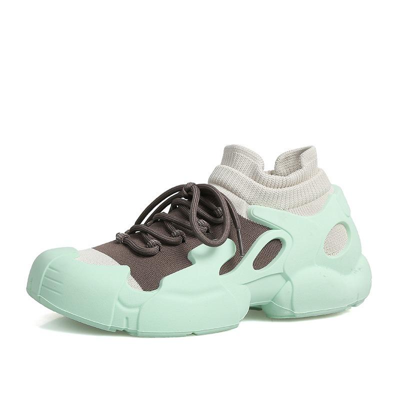 

New Sneakers Women Strappy Casual Shoes Breathable Knitted Fabric Trainers Platform Clunky Sneakers Outdoor Sports Running Shoes 40 світло-зелений колір