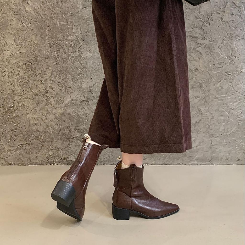 2025 Autumn and Winter New Pointed Head Low Tube Thin Martin Thick Heel Women's Fashion Soft-soled Women's Boots