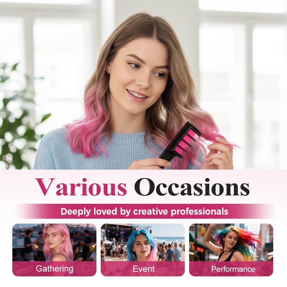 Festive Fun Hair Chalk Combs,Temporary Glitter Hair Colors Hair Chalk Combs,Washable DIY Hair Color Dye for Birthday Christmas Party Gifts for Teenage