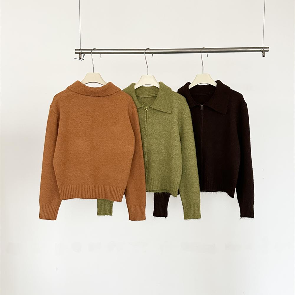 2026 Autumn Winter New Women Lapel Collar Zip Up Knit Cardigan Loose Long Sleeve Versatile Soft Knitted Sweater Outerwear Coat