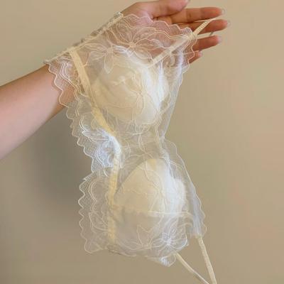 Damen-BH aus französischer Spitze Sommer Dünner Stil Kleine Brust Push-Up Kein Abstehen Bequem Atmungsaktive Unterwäsche