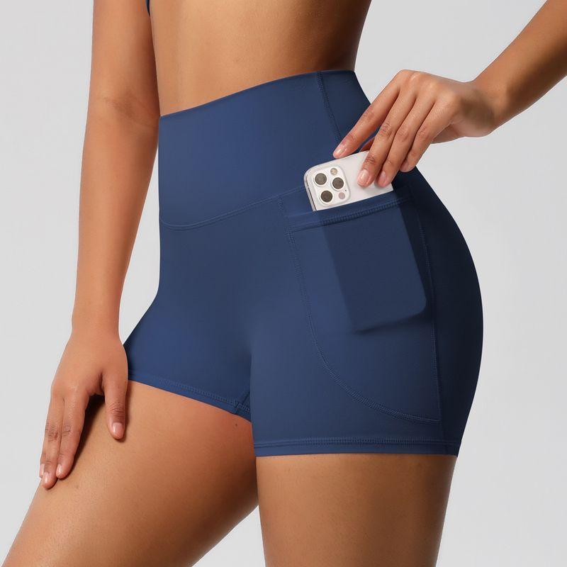 Fashion Nude Feel Brushed Pocket Sports Shorts Women's High Waist Shaping Fitness Shorts Yoga Shorts Tight