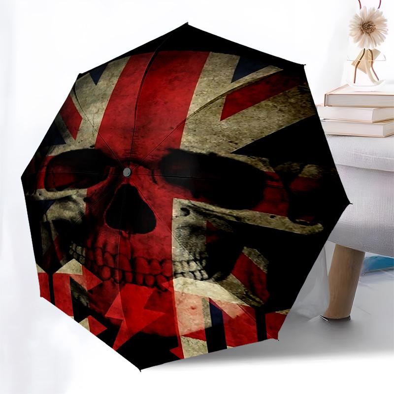 1pc AC DC Skull Automatic Open, Windproof, Compact Travel Umbrella, Gift for Birthday, Christmas, Business 93098