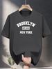 200g 100% Baumwolle Kurzarm T-Shirt mit Brooklyn New York Kräftigem Aufdruck - Schwarzes Lässiges Sommer Tee