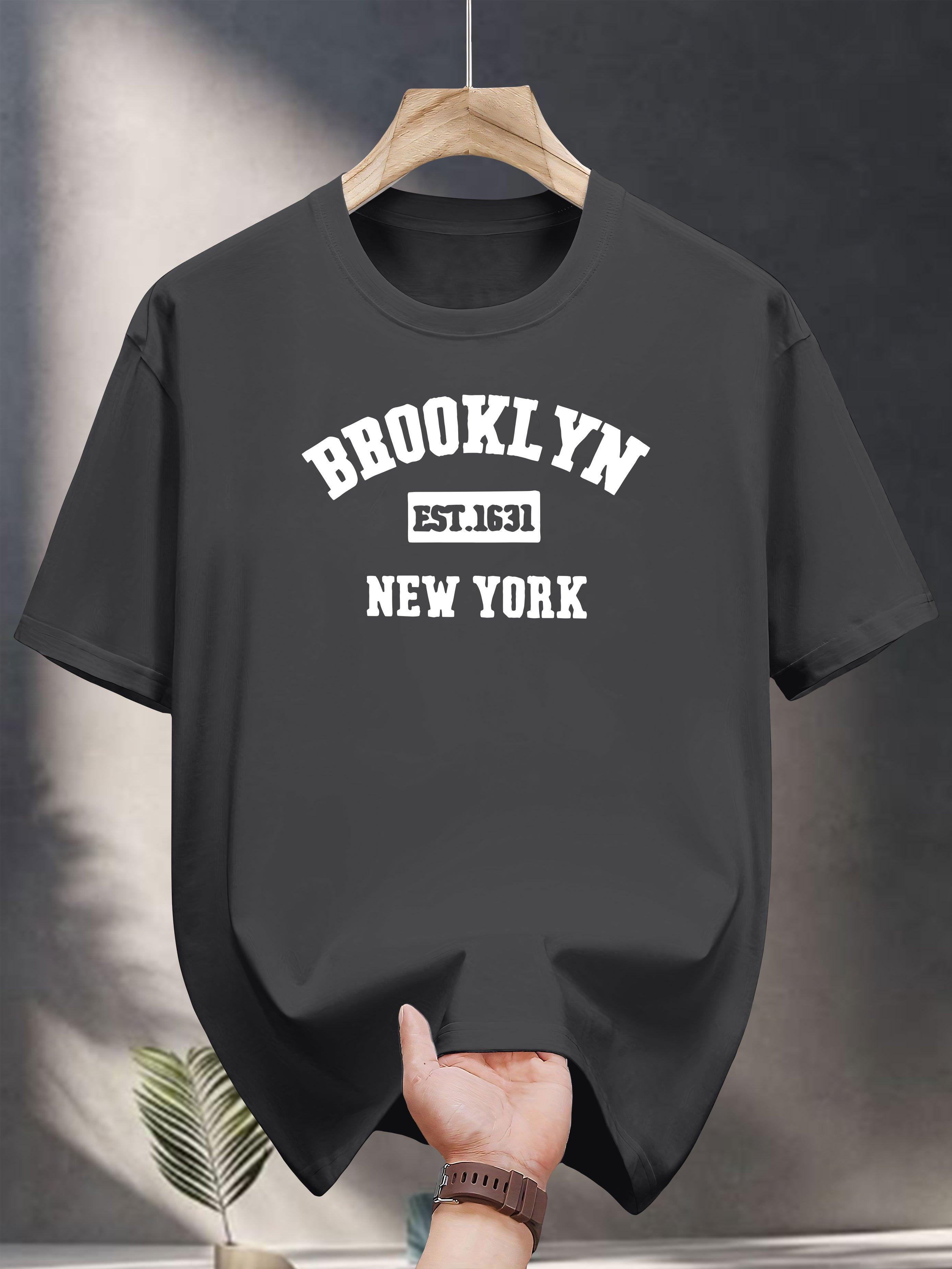 200g 100% Cotton Short Sleeve T-shirt with Brooklyn New York Bold Print - Black Casual Summer Tee XL