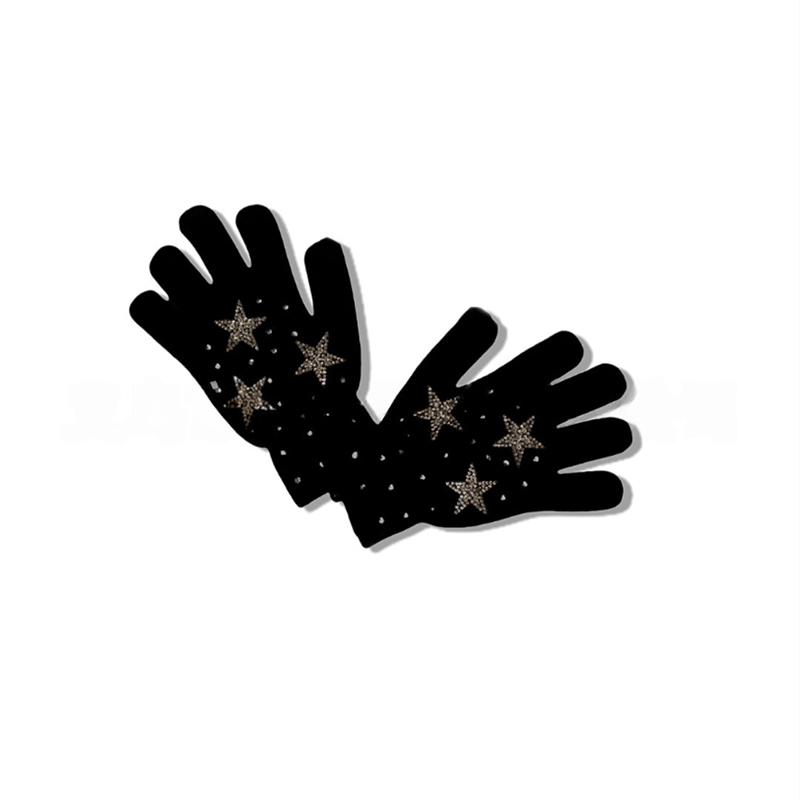 Осенне-зимний вязаный комплект: шапка и перчатки, украшенные стразами, акриловый материал, теплый, модный, комплект из двух предметов OneSize