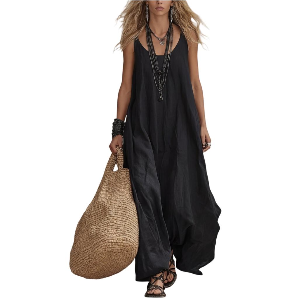 Women’s Loose Fit Sleeveless Jumpsuit Wide Leg Casual Long Romper Lightweight Spaghetti Strap Baggy Pants Overalls