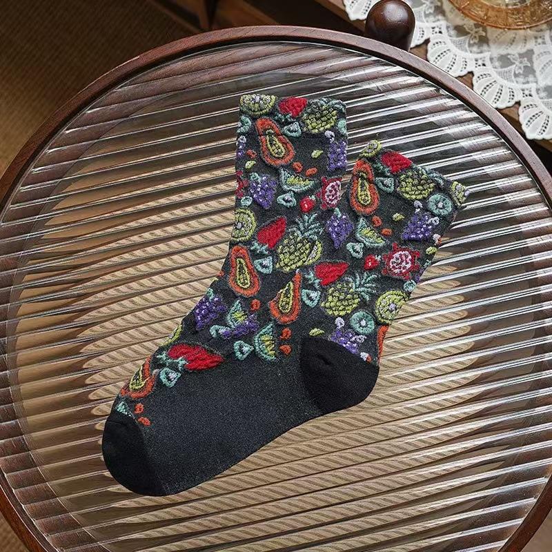 Women's Mid-calf Socks, Autumn Thin, Trendy and Versatile Long Calf Socks, Ethnic Style Retro Socks