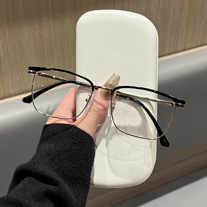 2PCS Square Half Frame Metal Business Glasses for Men Anti Blue Light Glasses Computer Anti Radiation Glasses for Women